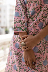 Pink Blue Floral Jaal Cotton Kurti by Tthappa Chapai 2