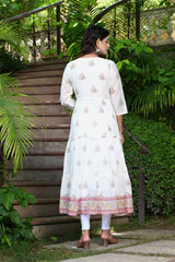 White Frock Kurti With Pink Motifs 3