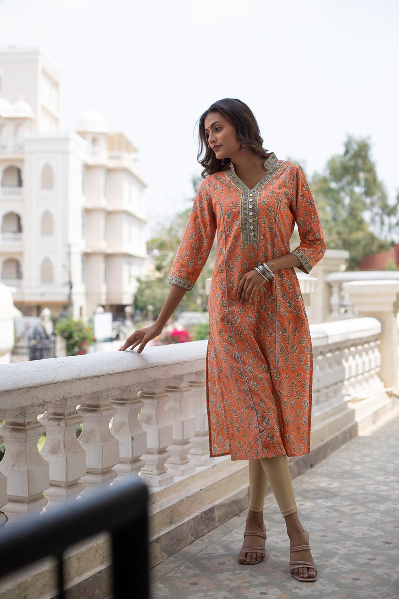 Poppy Pumpkin Straight Kurti 4