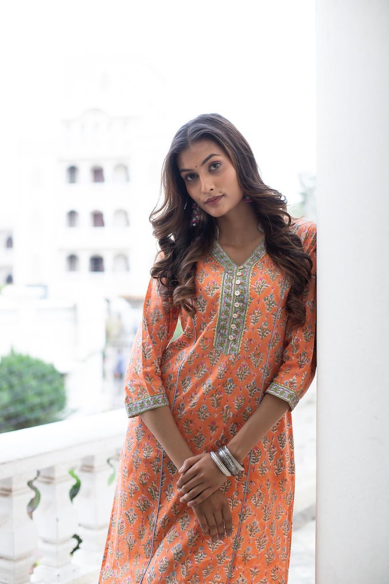 Poppy Pumpkin Straight Kurti