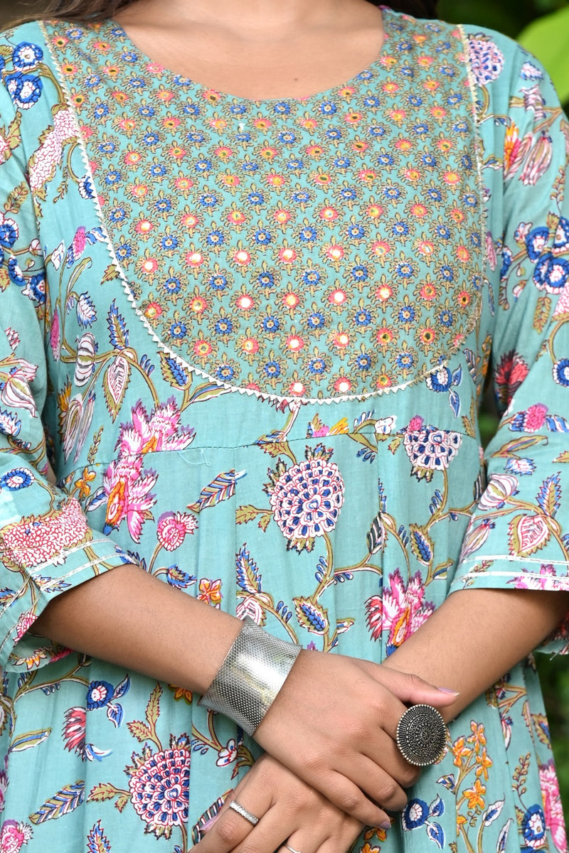 Arctic Blue Anarkali Kurti Multi Color Floral Jaal 2