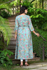 Arctic Blue Anarkali Kurti Multi Color Floral Jaal 3