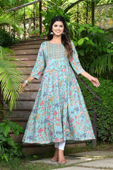 Arctic Blue Anarkali Kurti Multi Color Floral Jaal 1