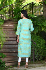 Aqua Green Straight Kurti With Yellow Booti 3