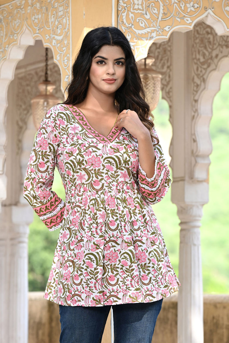 Soulful Pink Short Kurti Ethnic Rajasthan