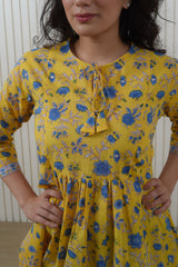 Madhuvan Yellow booti Cotton Short Kurti