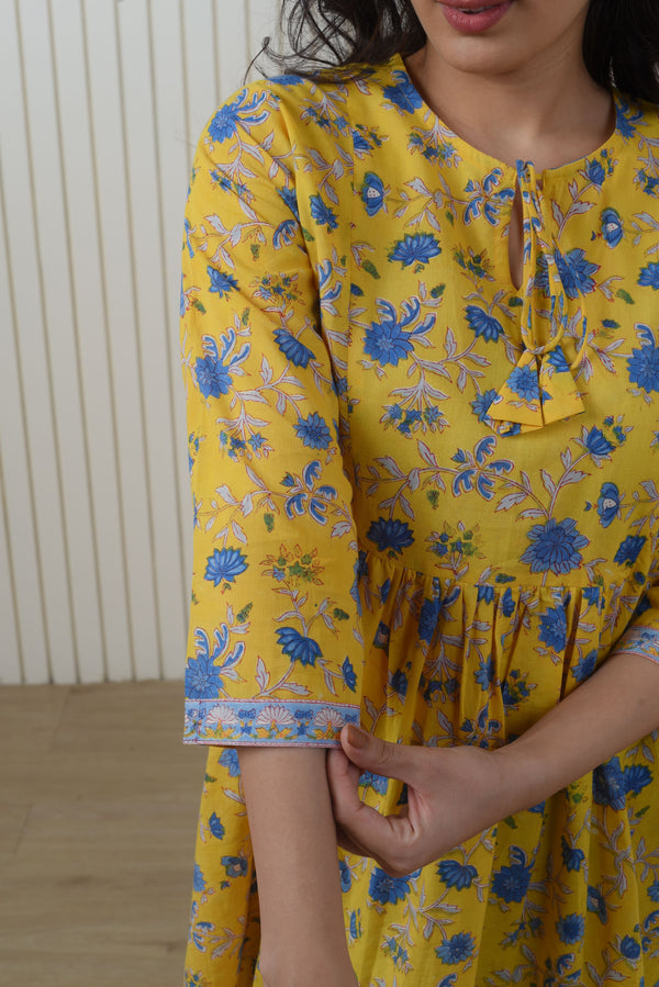 Madhuvan Yellow booti Cotton Short Kurti