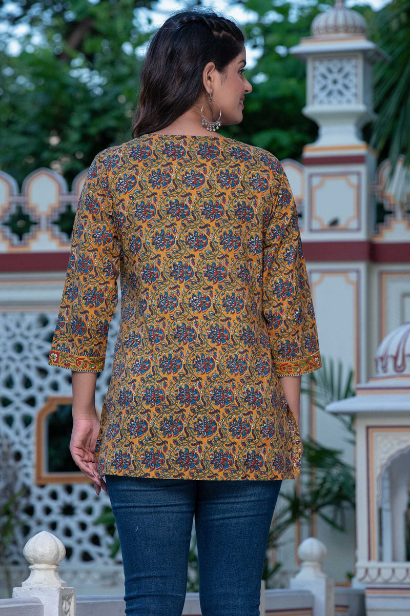 Crisped Yellow Short Kurti
