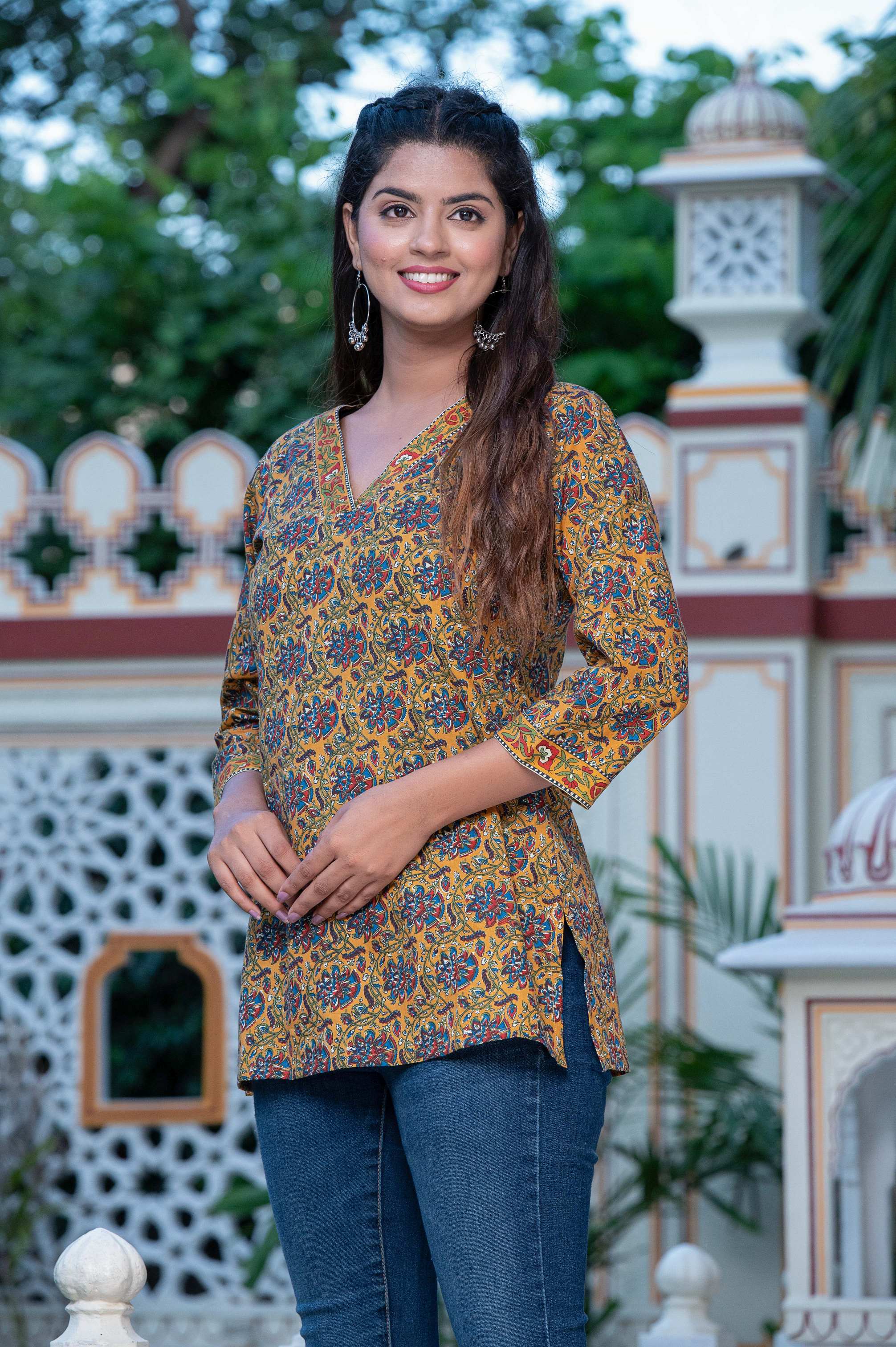 Crisped Yellow Short Kurti