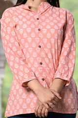 Peach Short Kurti With White Leaf Buti 2