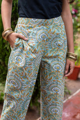 Fern Green Cotton Straight Pants 1