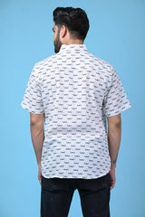 White Men's Shirt with Black Moustache Print - Regular Fit