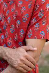 Red Cotton Men's Shirt with Blue Floral Buti 3