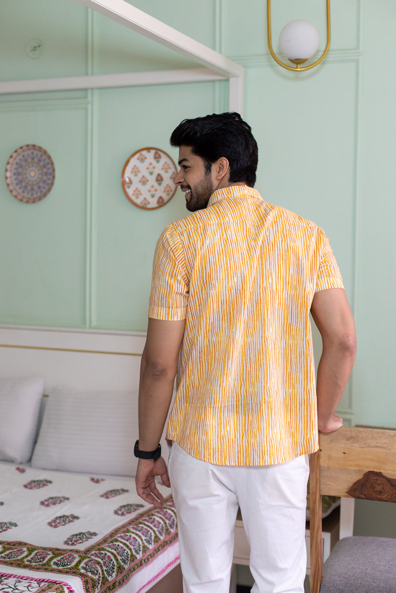 Yellow Striped Men's Shirt Regular Fit 2