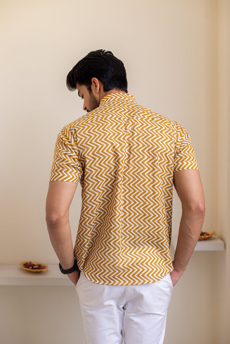 Mustard Yellow Zig Zag Men's Shirt Regular Fit 3