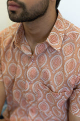 Dark Cream Men's Shirt Regular Fit With Peach Motifs 2