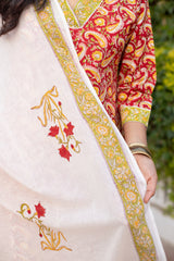 Red Cotton Suit Set With Yellow Keri Print 3