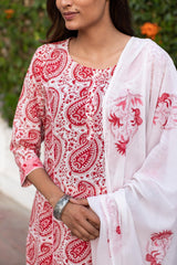 Red Keri Print Cotton Suit Set