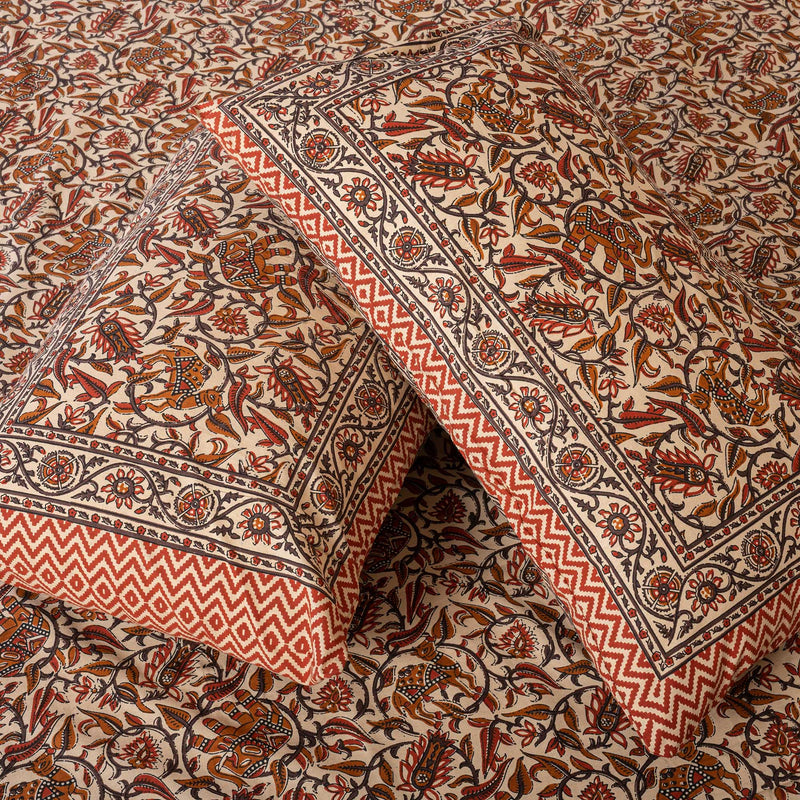 Cotton Queen Size Bedsheet - Buff Floral Jaal