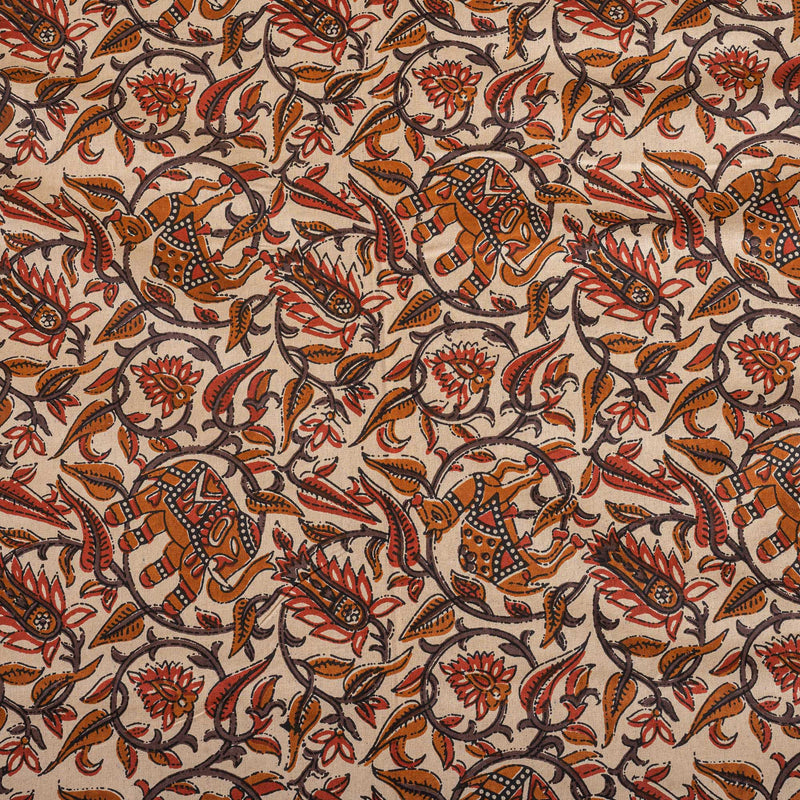 Cotton Queen Size Bedsheet - Buff Floral Jaal