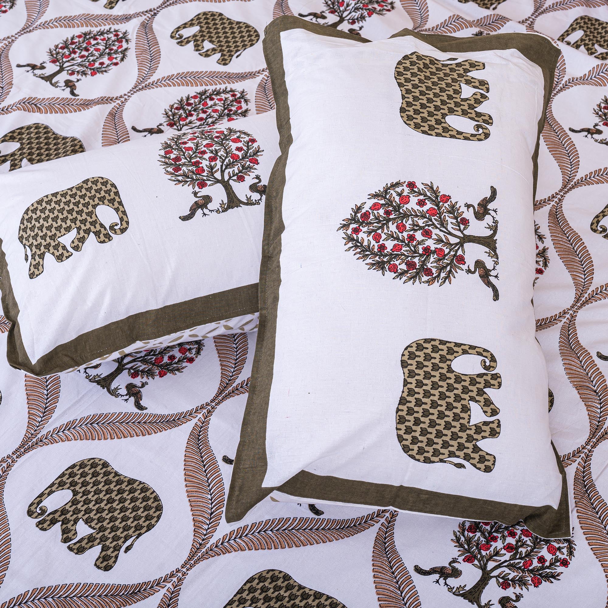 Cotton Queen Size Bedsheet - Grey Elephant Print