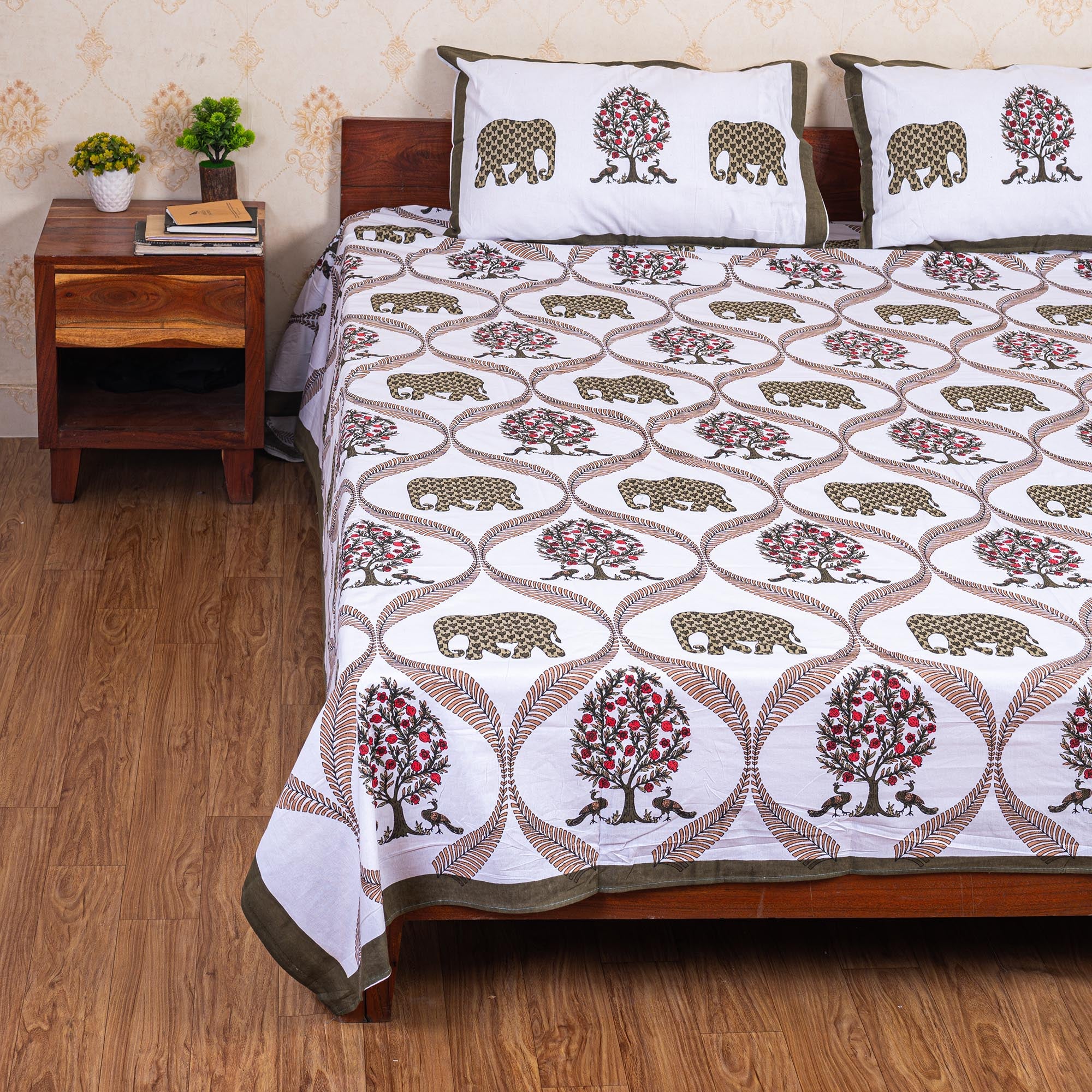 Cotton Queen Size Bedsheet - Grey Elephant Print