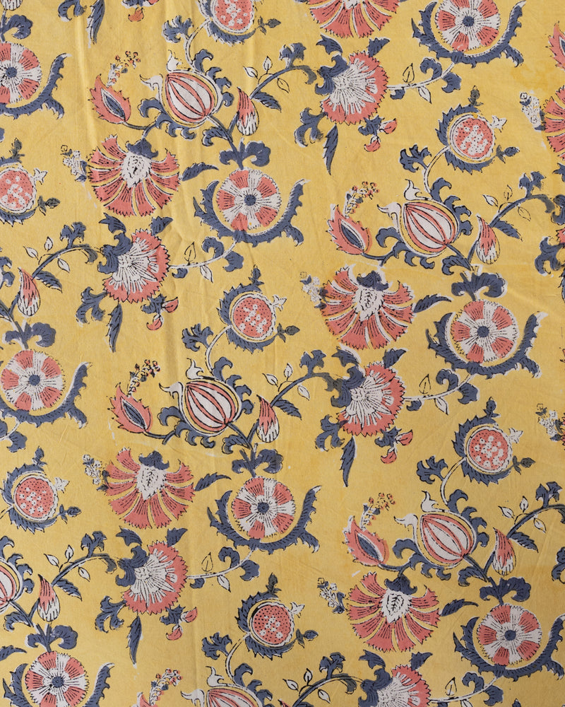 Cotton Double Bedsheet Lemon Yellow Orange Floral Print 3