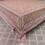Cotton Queen Size Bedsheet Peach-Light Green Color 2