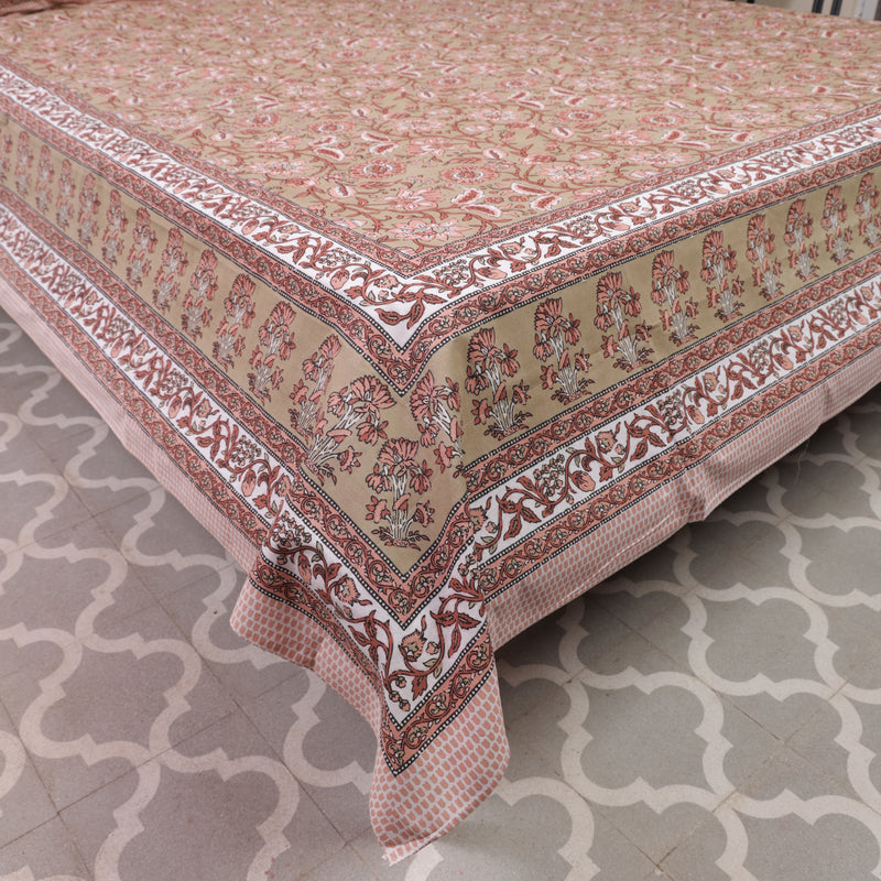 Cotton Queen Size Bedsheet Peach-Light Green Color 2