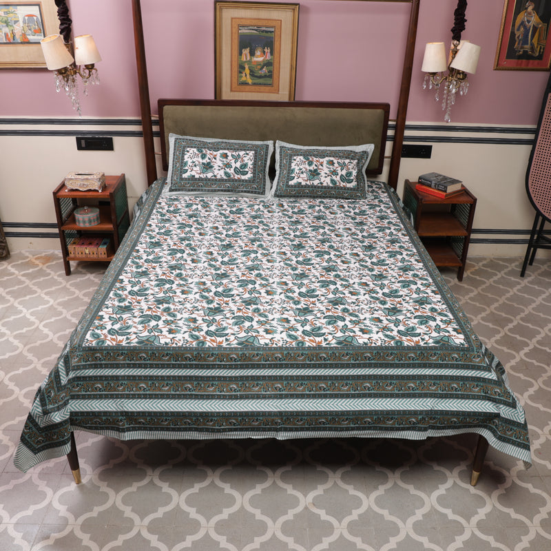 Cotton Queen Size Bedsheet Bottle Green Color 3