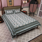 Cotton Queen Size Bedsheet Bottle Green Color