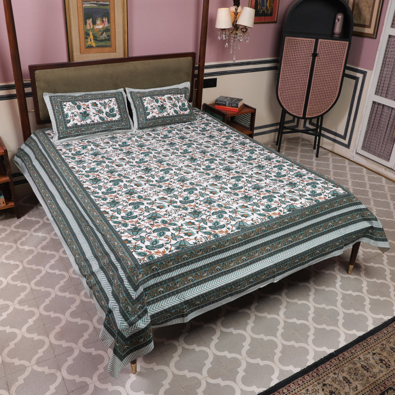 Cotton Queen Size Bedsheet Bottle Green Color