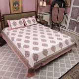 Cotton Queen Size Bedsheet Dark Pink Floral Motif 2