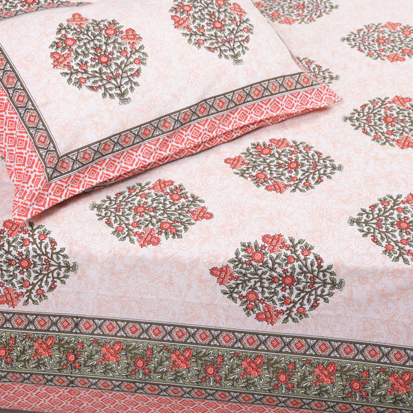 Cotton Queen Size Bedsheet Dark Pink Floral Motif 1