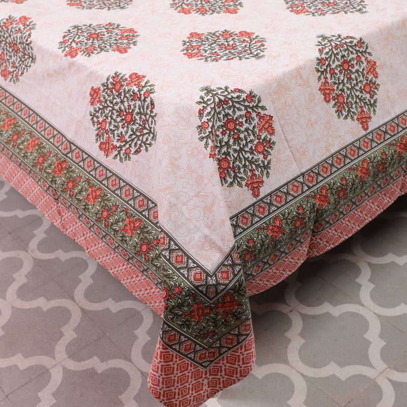 Cotton Queen Size Bedsheet Dark Pink Floral Motif 3