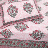 Cotton Queen Size Bedsheet Green Floral Motif