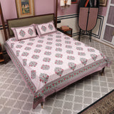 Cotton Queen Size Bedsheet Green Floral Motif