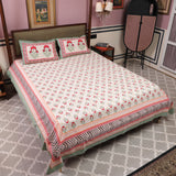 Cotton Queen Size Bedsheet Red Floral Motif 3
