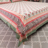Cotton Queen Size Bedsheet Red Floral Motif 2