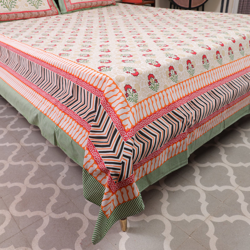 Cotton Queen Size Bedsheet Red Floral Motif 2