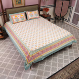 Cotton Queen Size Bedsheet Yellow-Green Floral Motif 3