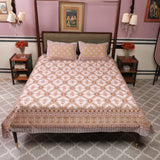 Cotton Queen Size Bedsheet Sepia Yellow Floral Print