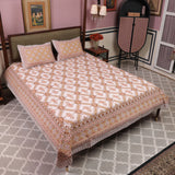 Cotton Queen Size Bedsheet Sepia Yellow Floral Print 3