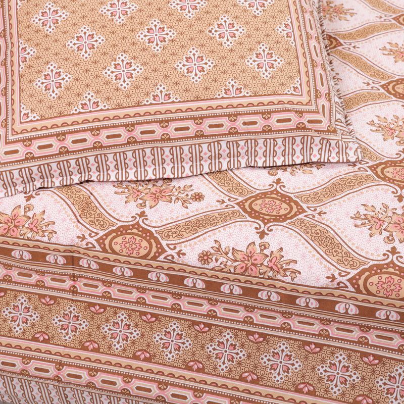 Cotton Queen Size Bedsheet Sepia Yellow Floral Print 1
