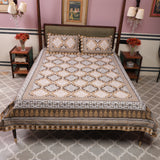 Cotton Queen Size Bedsheet Brown Floral Print