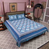 Cotton Queen Size Bedsheet Dark Blue Floral Print 2