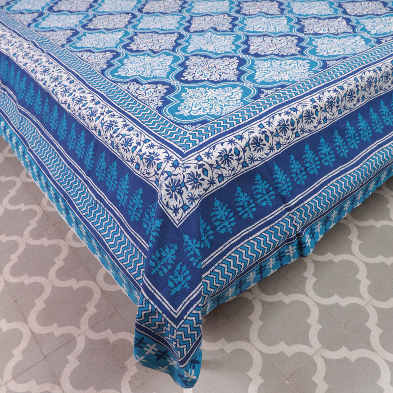 Cotton Queen Size Bedsheet Dark Blue Floral Print 3