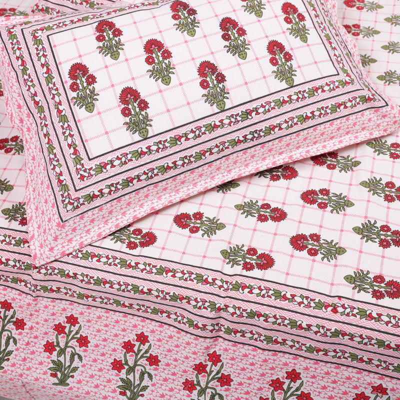Cotton Queen Size Bedsheet Red Floral Buti 3