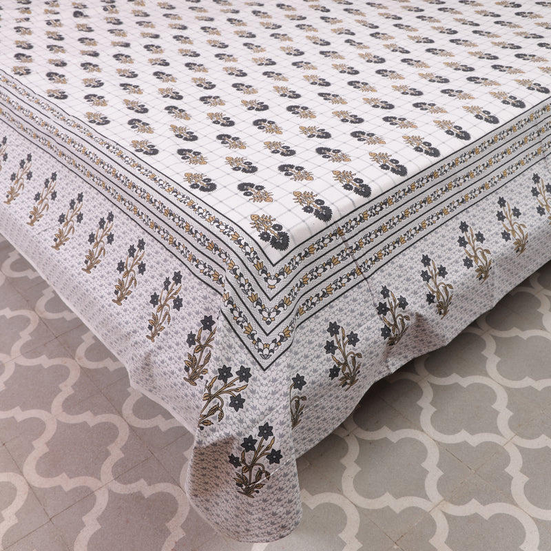 Cotton Queen Size Bedsheet With Grey Floral Buti 3