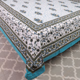 Mustard Yellow-Blue Cotton Queen Size Bedsheet 3